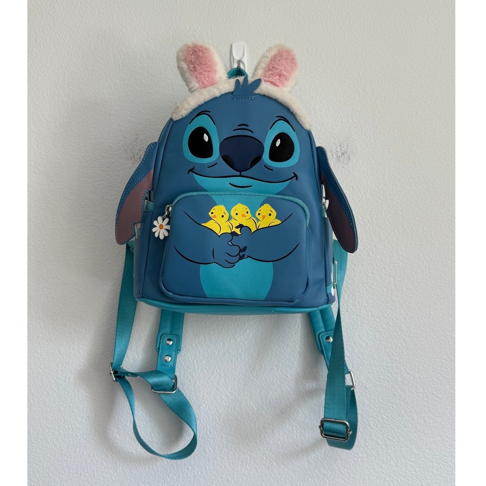 Loungefly Disney Stitch Mini Backpack OS Blue Easter Bunny Ears Chick Aesthetic